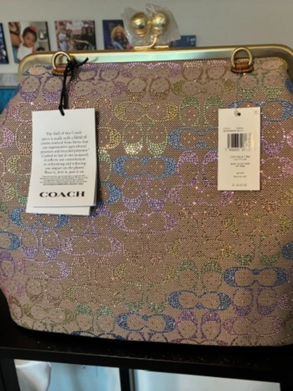 Coach Large Kisslock Frame Bag In Crystal Signature Jacquard